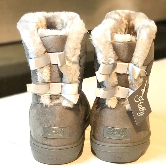 🌙 NWT ADORABLE GREY FUR LINED BOOTS WITH BOW BACKS SIZE 9 BY “HOLY” - Picture 6 of 11